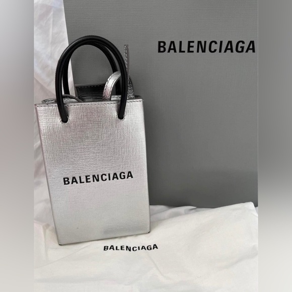AUTHENTIC - BALENCIAGA PHONE HOLDER BAG in SILVER - Picture 1 of 5